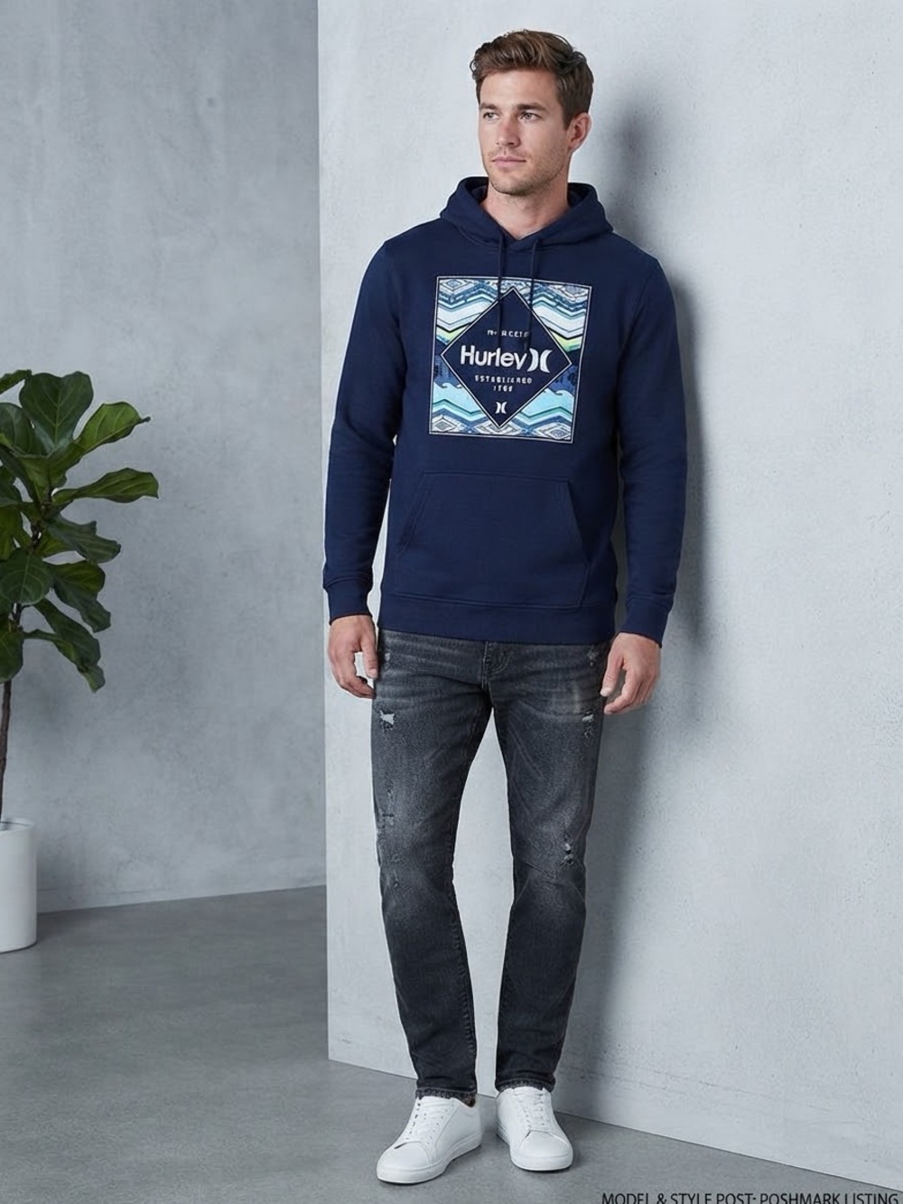 Hurley Established 1999 MCMXCIX Graphic Pullover Hoodie Blue XL 18-20